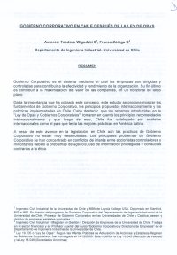 Imagen de la cubierta de Gobierno corporativo en Chile despúes de la ley de Opas.