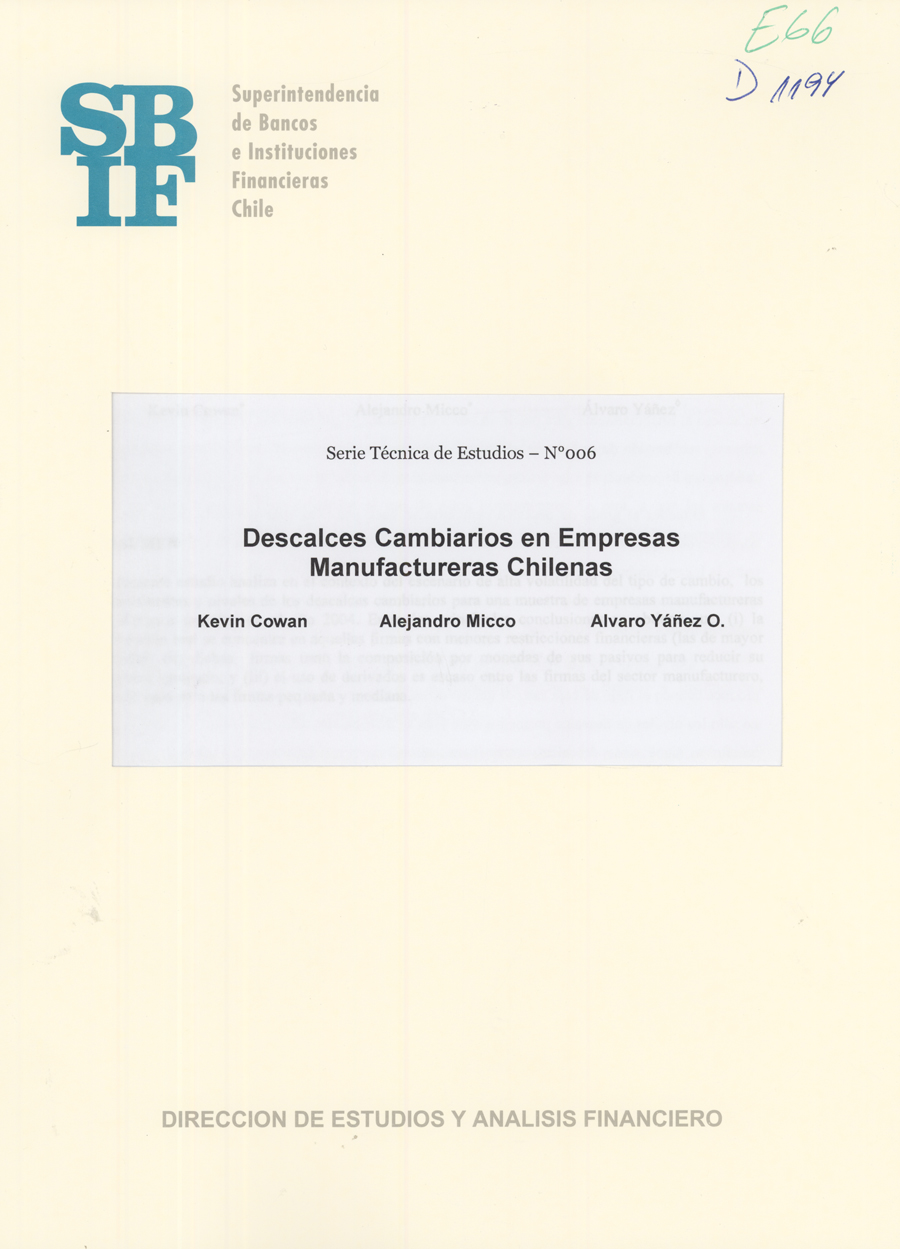 Imagen de la cubierta de Descalces cambiarios en empresas manufactureras chilenas