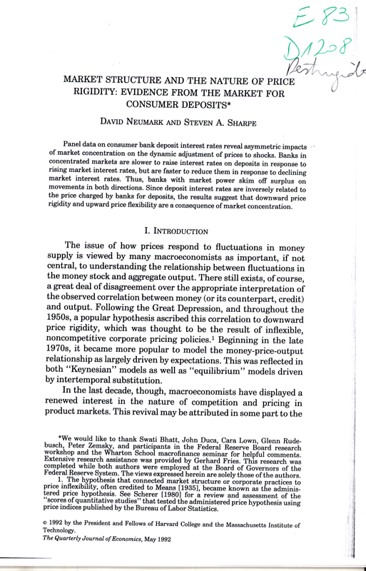 Imagen de la cubierta de Market structure and the nature of price rigidity: evidence from the market for consumer deposits