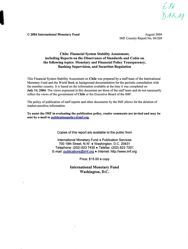 Imagen de la cubierta de Chile: financial system stability assessment