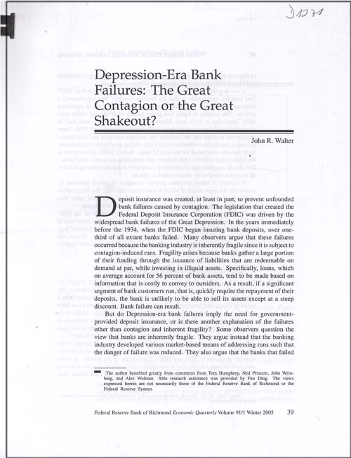 Imagen de la cubierta de Depression-era bank failures: the great contagion or the great shakeout?