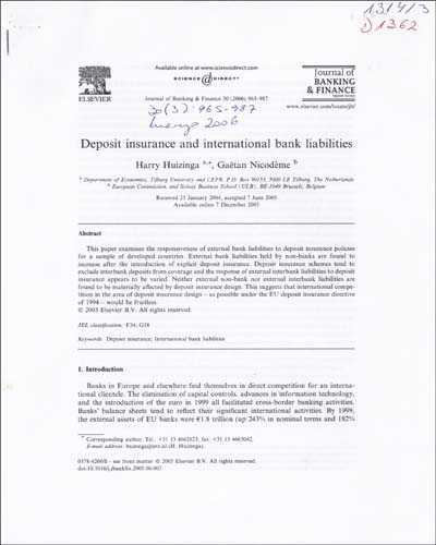 Imagen de la cubierta de Deposit insurance and international bank liabilities