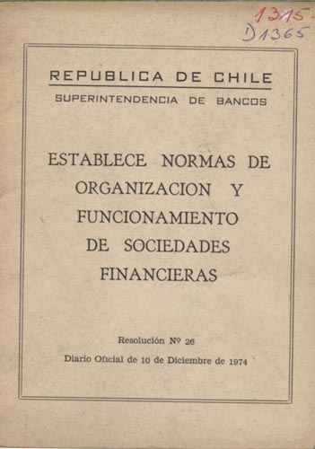 Imagen de la cubierta de Establece normas de organizaci&oacute;n y funcionamiento de sociedades financieras
