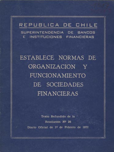 Imagen de la cubierta de Establece normas de organizaci&oacute;n y funcionamiento de sociedades financieras