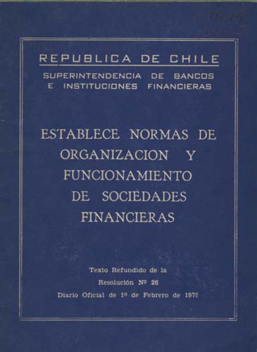 Imagen de la cubierta de Establece normas de organizacion y funcionamiento de sociedades financieras