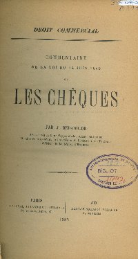 Imagen de la cubierta de Commentaire de la loi du 14 juin 1865 sun les cheques.