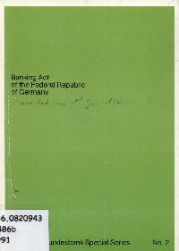 Imagen de la cubierta de Banking Act of the Federal Republic of Germany