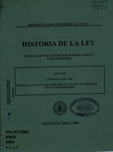 Imagen de la cubierta de Historia de la ley. Compilaci&oacute;n de textos oficiales del debate parlamentario. Ley 19.955: (D. Oficial 14 julio, 2004).