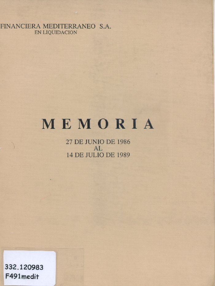 Imagen de la cubierta de Financiera Mediterr&aacute;neo S.A. en liquidaci&oacute;n.