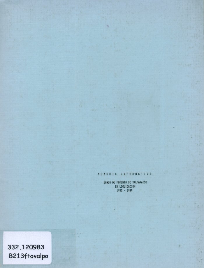 Imagen de la cubierta de Banco de Fomento de Valparaíso en liquidación 1982-1989