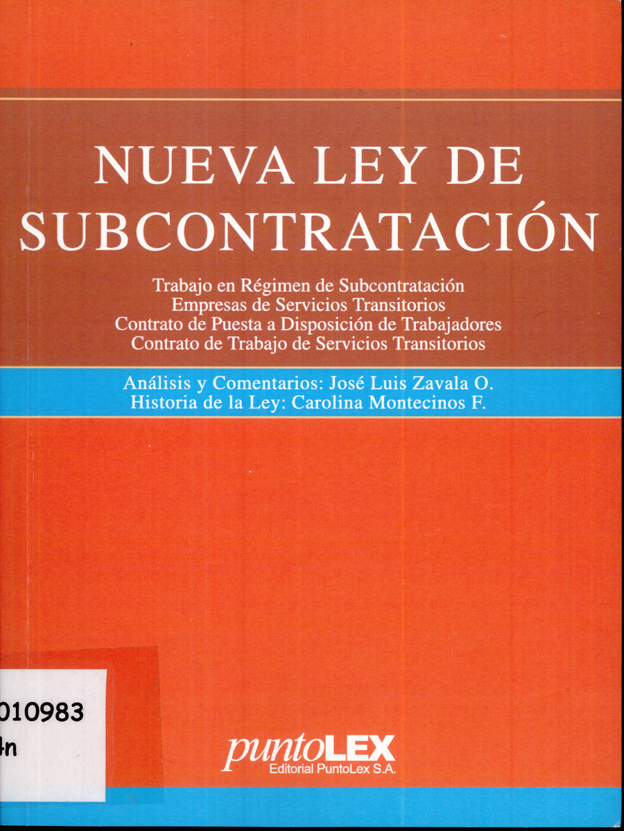 Imagen de la cubierta de Nueva ley de subcontrataci&oacute;n. Ley N&deg; 20.123, D.O. de 16 de octubre de 2006.
