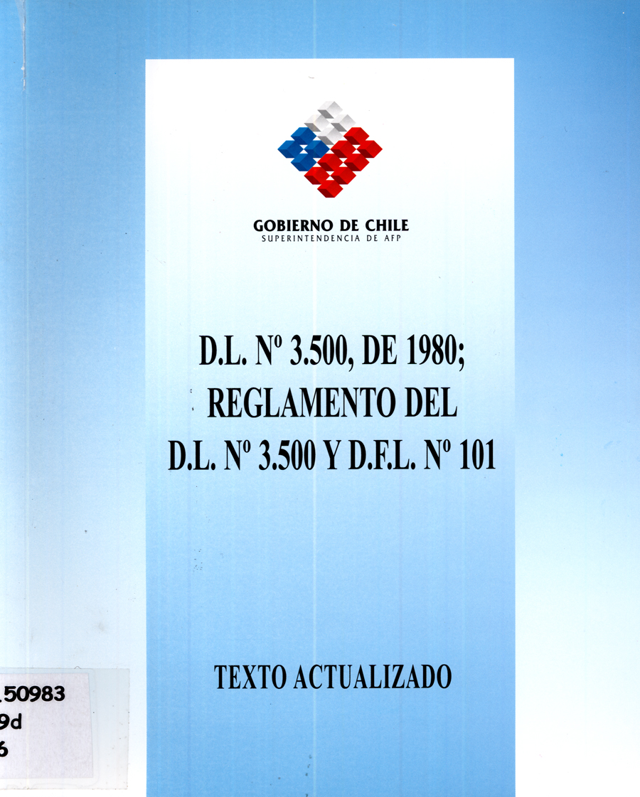 Imagen de la cubierta de D.L. N°3.500, de 1980; reglamento del D.L. N°3.500 y D.F.L. N° 101.