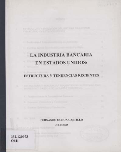 Imagen de la cubierta de La industria bancaria en Estados Unidos.