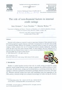 Imagen de la cubierta de The role of non-financial factors in internal credit ratings