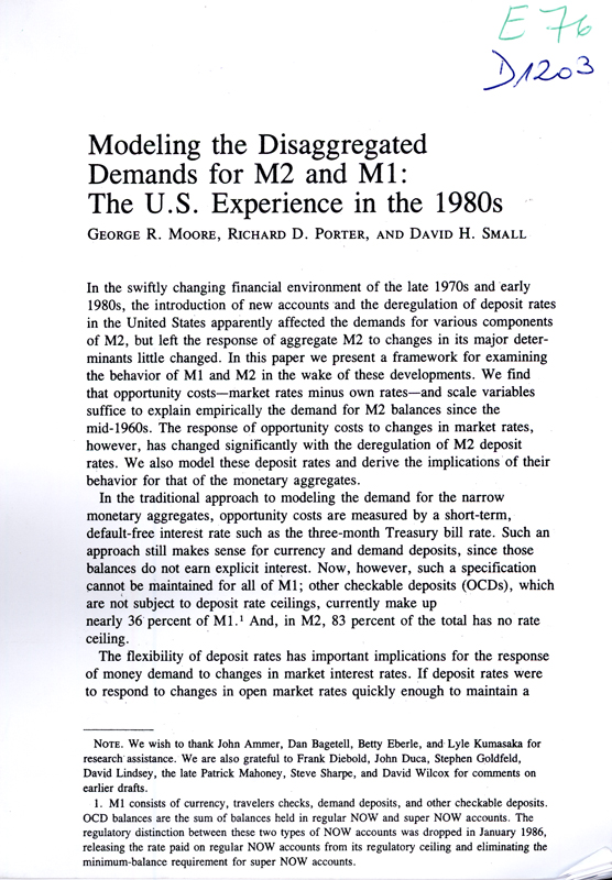 Imagen de la cubierta de Modeling the disaggregated demands for M2 and M1: the U.S. experience in the 1980s