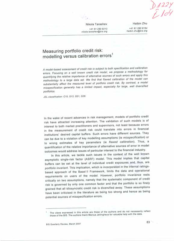 Imagen de la cubierta de Measuring portfolio credit risk: modelling versus calibration errors