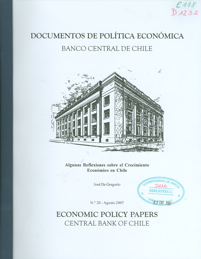 Imagen de la cubierta de Algunas Reflexiones sobre el crecimiento económico en Chile