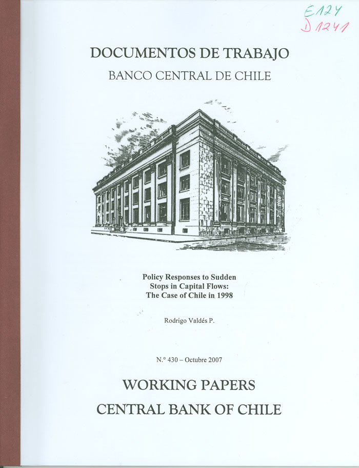 Imagen de la cubierta de Respuesta de política a la parada repentina de la entrada de capitales: El caso chileno en 1998