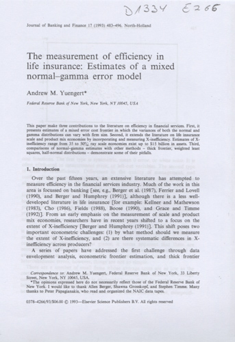 Imagen de la cubierta de The measurement of efficiency in life insurance: estimates of mixed normal-gamma error model