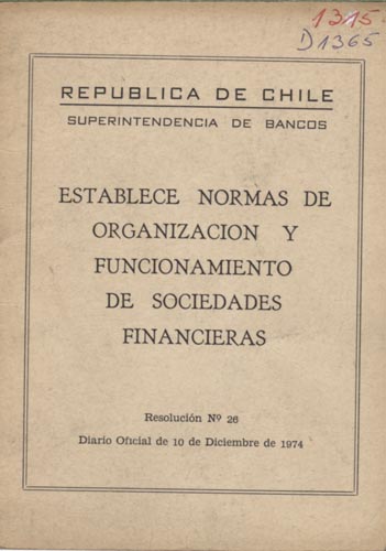 Imagen de la cubierta de Establece normas de organización y funcionamiento de sociedades financieras