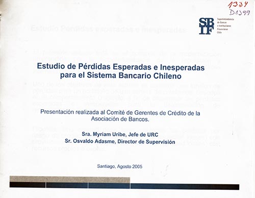 Imagen de la cubierta de Estudio de pérdidas esperadas e inesperadas para el sistema bancario chileno