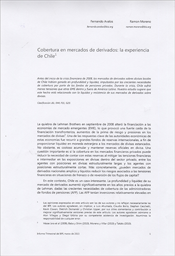 Imagen de la cubierta de Cobertura en mercados de derivados: la experiencia de Chile