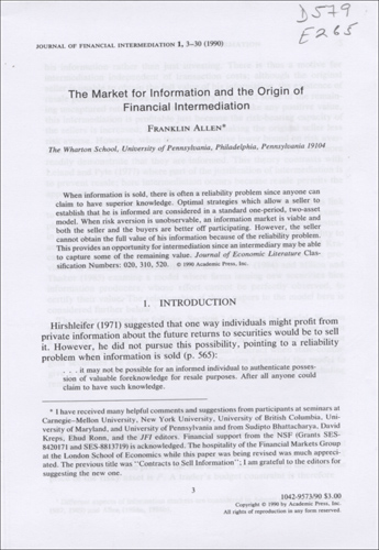Imagen de la cubierta de The market for information and the origin of financial intermediation