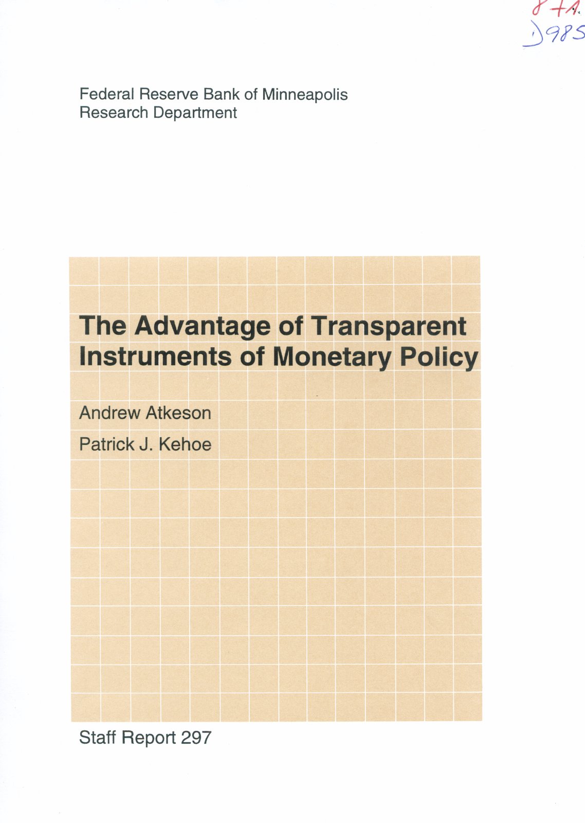 Imagen de la cubierta de The advantage of transparent instruments of monetary policy