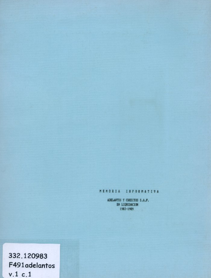 Imagen de la cubierta de Adelantos y Créditos S.A.F. en liquidación 1982-1989