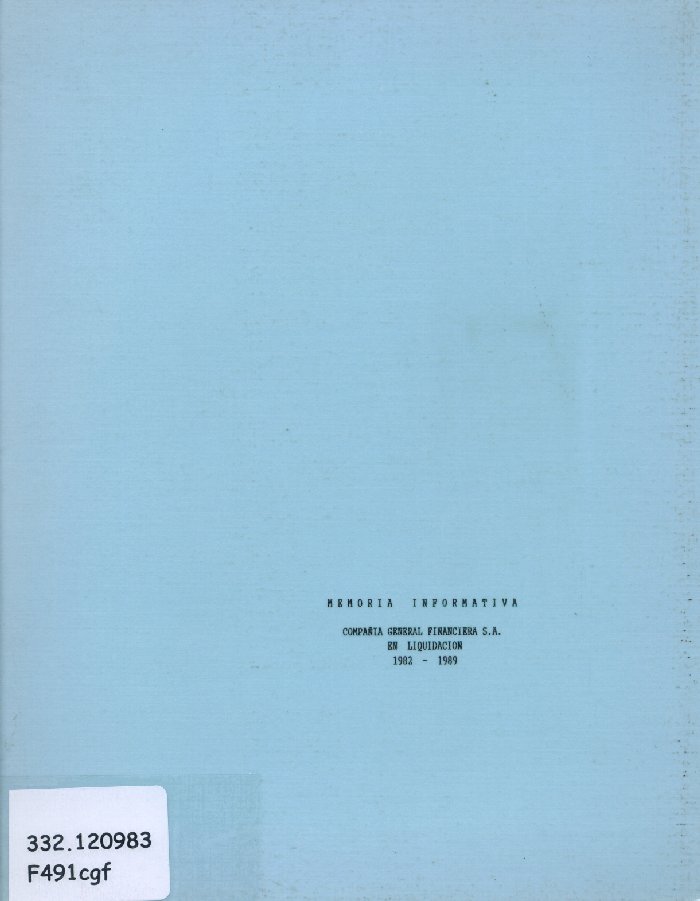 Imagen de la cubierta de Compañía General Financiera S.A. en liquidación 1982-1989