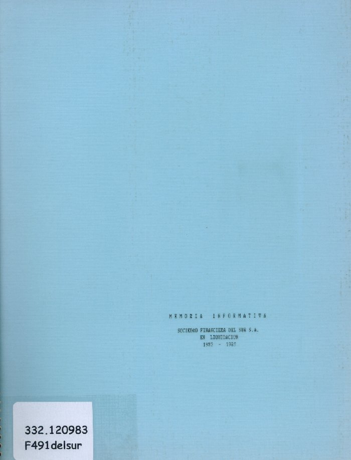 Imagen de la cubierta de Sociedad Financiera del Sur S.A. en liquidación 1982-1989