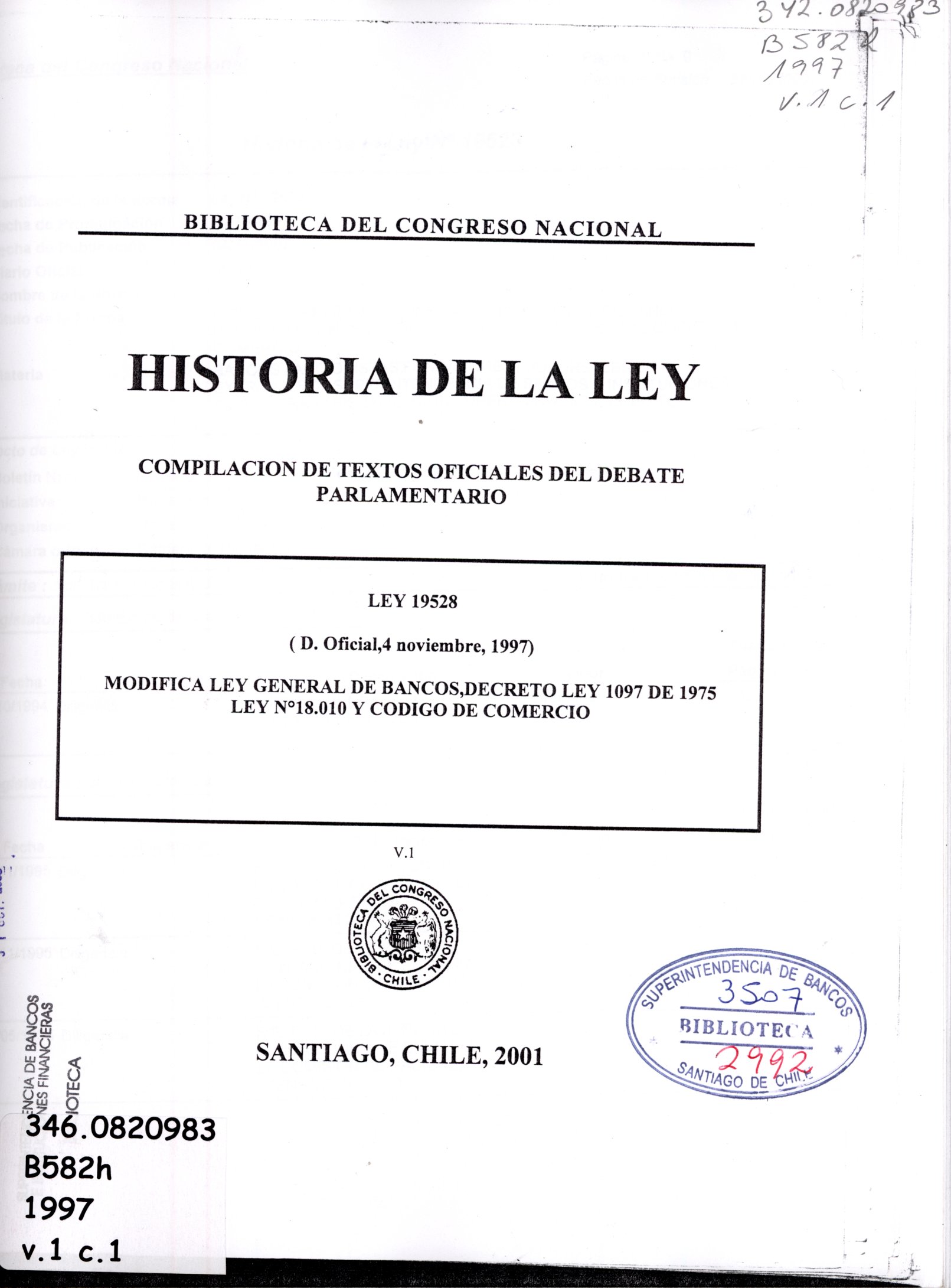 Imagen de la cubierta de Historia de la ley. Compilación de textos oficiales del debate parlamentario. Ley 19.528. (D.Oficial, 4 noviembre, 1997)
